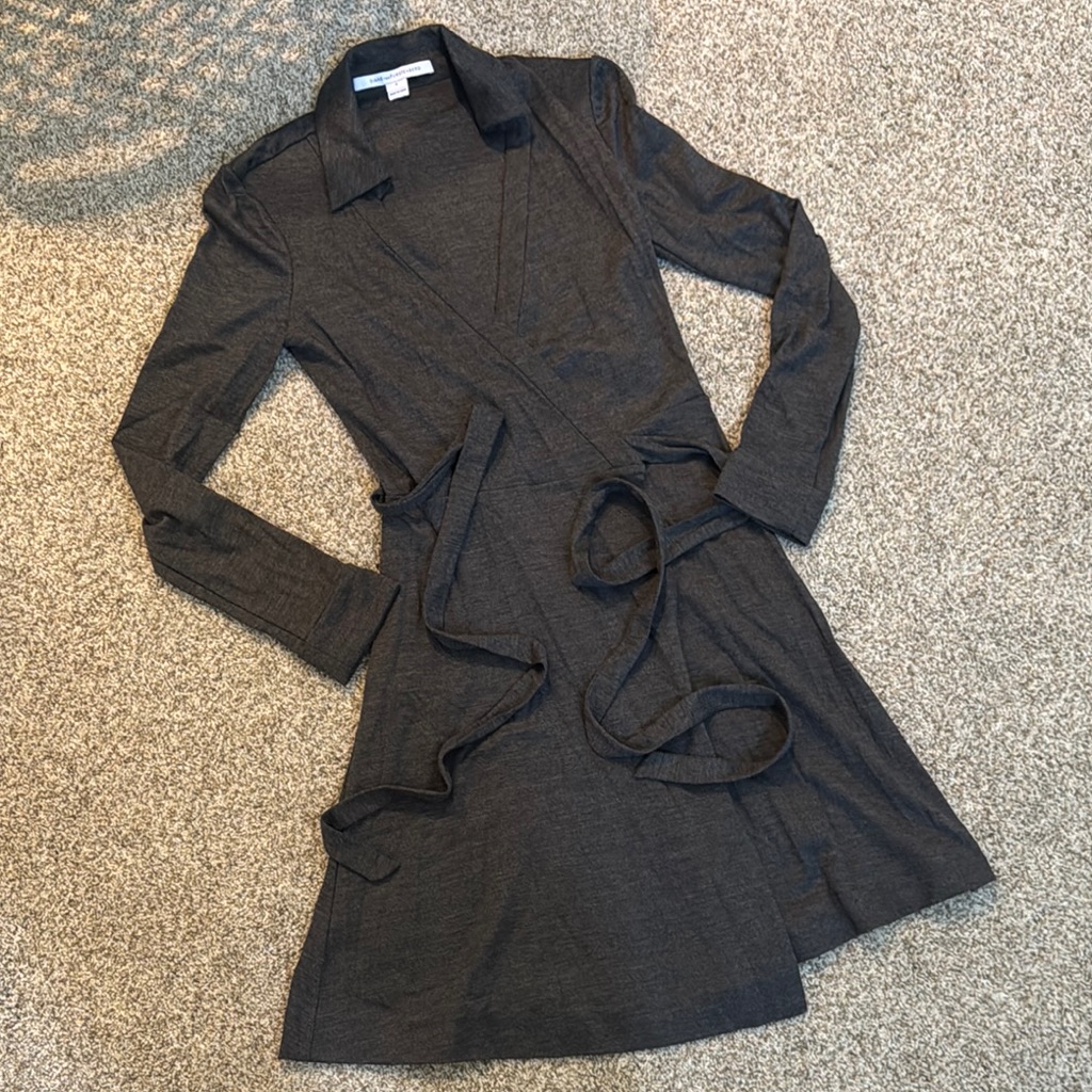 Diane Von Furstenberg Charcoal Classic Collared Wrap Dress